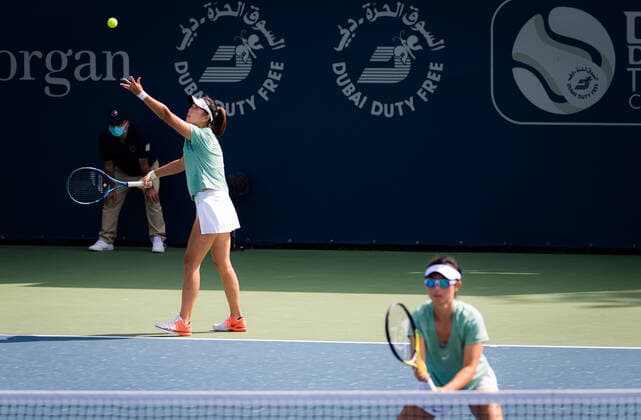 March 11, 2021, DUBAI, UNITED ARAB EMIRATES: Yifan Xu & Zhaoxuan Yang of China playing doubles at the 2021 Dubai Duty Free Tennis Championships WTA, Tennis Damen 1000 tournament DUBAI UNITED ARAB EMIRATES - ZUMAa181 20210311_zaa_a181_009 Copyright: xRobxPrangex
