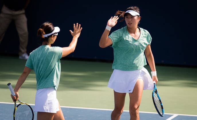 March 11, 2021, DUBAI, UNITED ARAB EMIRATES: Yifan Xu & Zhaoxuan Yang of China playing doubles at the 2021 Dubai Duty Free Tennis Championships WTA, Tennis Damen 1000 tournament DUBAI UNITED ARAB EMIRATES - ZUMAa181 20210311_zaa_a181_011 Copyright: xRobxPrangex