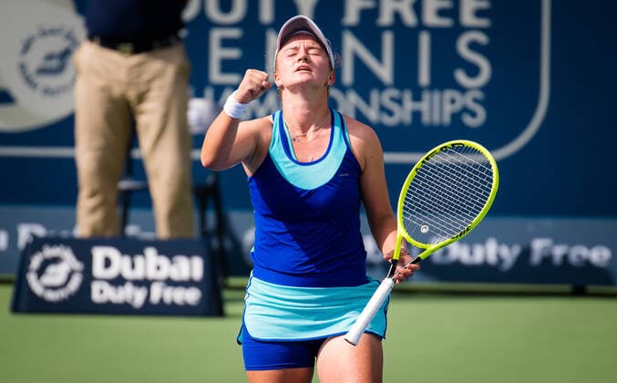 March 11, 2021, DUBAI, UNITED ARAB EMIRATES: Barbora Krejcikova of the Czech Republic in action during the quarter-final at the 2021 Dubai Duty Free Tennis Championships WTA, Tennis Damen 1000 tournament against Barbora Krejcikova of the Czech Republic DUBAI UNITED ARAB EMIRATES - ZUMAa181 20210311_zaa_a181_016 Copyright: xRobxPrangex
