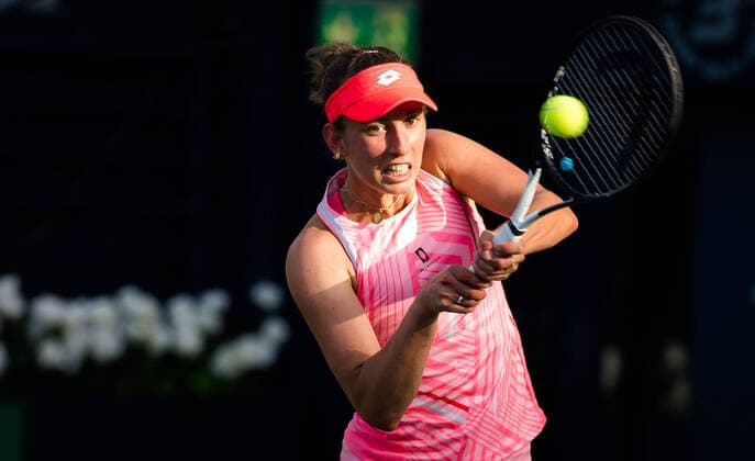March 11, 2021, DUBAI, UNITED ARAB EMIRATES: Elise Mertens of Belgium in action during the quarter-finals at the 2021 Dubai Duty Free Tennis Championships WTA, Tennis Damen 1000 tournament against Jessica Pegula of United States DUBAI UNITED ARAB EMIRATES - ZUMAa181 20210311_zaa_a181_030 Copyright: xRobxPrangex