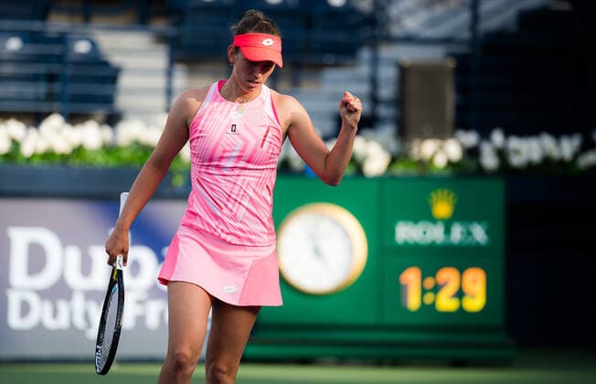 March 11, 2021, DUBAI, UNITED ARAB EMIRATES: Elise Mertens of Belgium in action during the quarter-finals at the 2021 Dubai Duty Free Tennis Championships WTA, Tennis Damen 1000 tournament against Jessica Pegula of United States DUBAI UNITED ARAB EMIRATES - ZUMAa181 20210311_zaa_a181_034 Copyright: xRobxPrangex