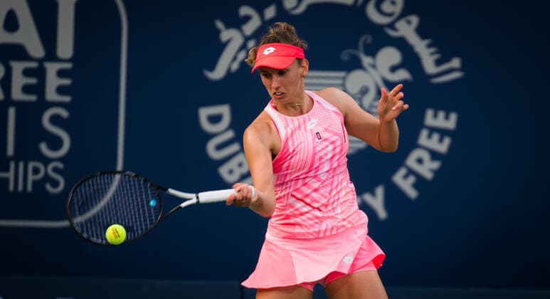 March 11, 2021, DUBAI, UNITED ARAB EMIRATES: Elise Mertens of Belgium in action during the quarter-finals at the 2021 Dubai Duty Free Tennis Championships WTA, Tennis Damen 1000 tournament against Jessica Pegula of United States DUBAI UNITED ARAB EMIRATES - ZUMAa181 20210311_zaa_a181_052 Copyright: xRobxPrangex