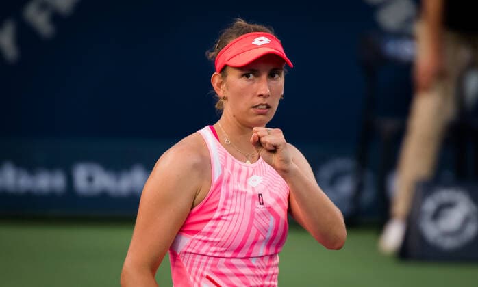 March 11, 2021, DUBAI, UNITED ARAB EMIRATES: Elise Mertens of Belgium in action during the quarter-finals at the 2021 Dubai Duty Free Tennis Championships WTA, Tennis Damen 1000 tournament against Jessica Pegula of United States DUBAI UNITED ARAB EMIRATES - ZUMAa181 20210311_zaa_a181_056 Copyright: xRobxPrangex