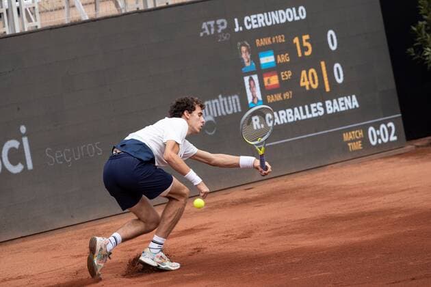 Argentine tennis player Juan Manuel Cerundolo in action against Spanish tennis player Roberto Carballes Baena, during the second round of the ATP, Tennis Herren 250 Chile Open, in Santiago, Chile, 11 March 2021. Chile Tennis Open !ACHTUNG: NUR REDAKTIONELLE NUTZUNG!  Copyright: xAlbertoxValdesx AME1299 20210311-637510849507319260