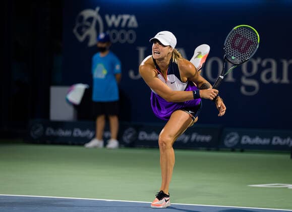 March 11, 2021, DUBAI, UNITED ARAB EMIRATES: Aryna Sabalenka of Belarus in action during the quarter-final at the 2021 Dubai Duty Free Tennis Championships WTA, Tennis Damen 1000 tournament against Garbine Muguruza of Spain DUBAI UNITED ARAB EMIRATES - ZUMAa181 20210311_zaa_a181_070 Copyright: xRobxPrangex