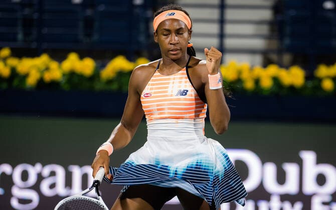March 11, 2021, DUBAI, UNITED ARAB EMIRATES: Cori Gauff of the United States in action during the quarter-final at the 2021 Dubai Duty Free Tennis Championships WTA, Tennis Damen 1000 tournament against Jil Teichmann of Switzerland DUBAI UNITED ARAB EMIRATES - ZUMAa181 20210311_zaa_a181_078 Copyright: xRobxPrangex