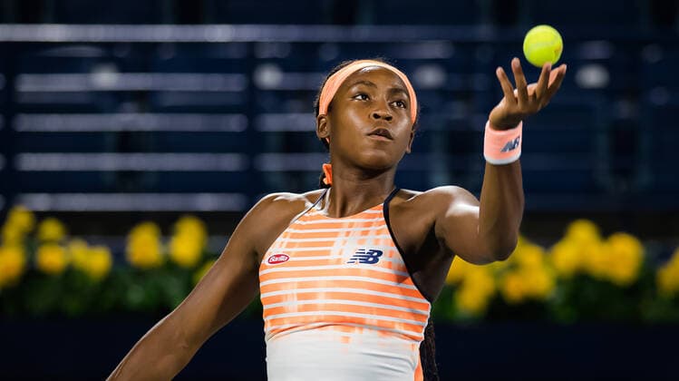 Sport Bilder des Tages March 11, 2021, DUBAI, UNITED ARAB EMIRATES: Cori Gauff of the United States in action during the quarter-final at the 2021 Dubai Duty Free Tennis Championships WTA, Tennis Damen 1000 tournament against Jil Teichmann of Switzerland DUBAI UNITED ARAB EMIRATES - ZUMAa181 20210311_zaa_a181_079 Copyright: xRobxPrangex