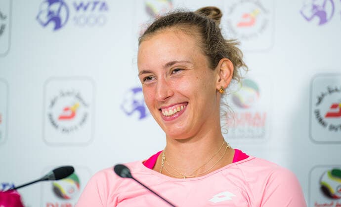 March 11, 2021, DUBAI, UNITED ARAB EMIRATES: Elise Mertens of Belgium talks to the media after the quarter-final at the 2021 Dubai Duty Free Tennis Championships WTA, Tennis Damen 1000 tournament DUBAI UNITED ARAB EMIRATES - ZUMAa181 20210311_zaa_a181_092 Copyright: xRobxPrangex