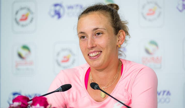 March 11, 2021, DUBAI, UNITED ARAB EMIRATES: Elise Mertens of Belgium talks to the media after the quarter-final at the 2021 Dubai Duty Free Tennis Championships WTA, Tennis Damen 1000 tournament DUBAI UNITED ARAB EMIRATES - ZUMAa181 20210311_zaa_a181_095 Copyright: xRobxPrangex