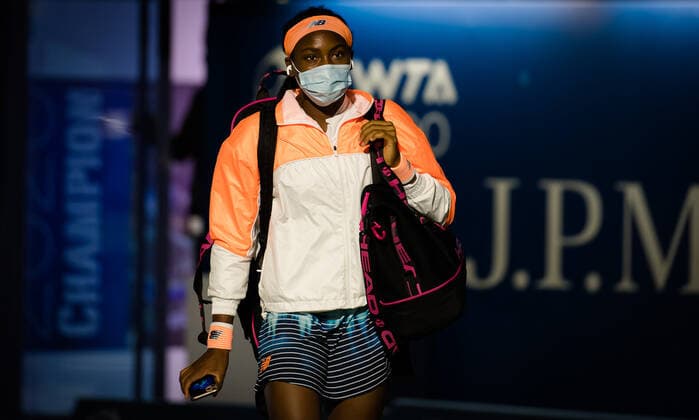 March 11, 2021, DUBAI, UNITED ARAB EMIRATES: Cori Gauff of the United States in action during the quarter-final at the 2021 Dubai Duty Free Tennis Championships WTA, Tennis Damen 1000 tournament against Jil Teichmann of Switzerland DUBAI UNITED ARAB EMIRATES - ZUMAa181 20210311_zaa_a181_105 Copyright: xRobxPrangex