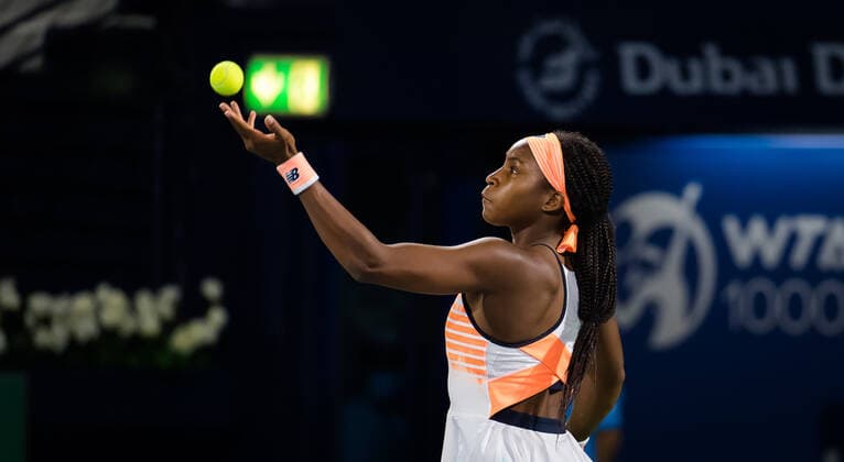 March 11, 2021, DUBAI, UNITED ARAB EMIRATES: Cori Gauff of the United States in action during the quarter-final at the 2021 Dubai Duty Free Tennis Championships WTA, Tennis Damen 1000 tournament against Jil Teichmann of Switzerland DUBAI UNITED ARAB EMIRATES - ZUMAa181 20210311_zaa_a181_107 Copyright: xRobxPrangex