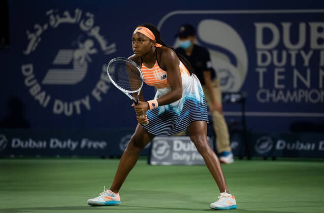 March 11, 2021, DUBAI, UNITED ARAB EMIRATES: Cori Gauff of the United States in action during the quarter-final at the 2021 Dubai Duty Free Tennis Championships WTA, Tennis Damen 1000 tournament against Jil Teichmann of Switzerland DUBAI UNITED ARAB EMIRATES - ZUMAa181 20210311_zaa_a181_110 Copyright: xRobxPrangex