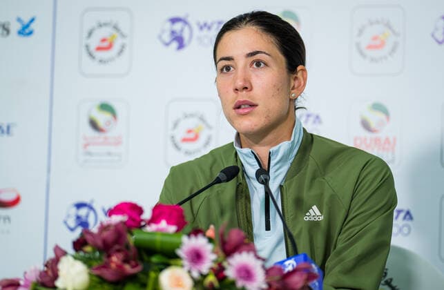 March 11, 2021, DUBAI, UNITED ARAB EMIRATES: Garbine Muguruza of Spain talks to the media after the quarter-final at the 2021 Dubai Duty Free Tennis Championships WTA, Tennis Damen 1000 tournament DUBAI UNITED ARAB EMIRATES - ZUMAa181 20210311_zaa_a181_121 Copyright: xRobxPrangex