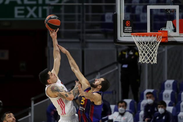March 11, 2021, Madrid, Spain: Gabriel Deck of Real Madrid in action with Nikola Mirotic of FC Barcelona, Barca during the Turkish Airlines EuroLeague match between Real Madrid at WiZink Center in Madrid, Spain. Madrid Spain - ZUMAd159 20210311_zia_d159_014 Copyright: xIndirax