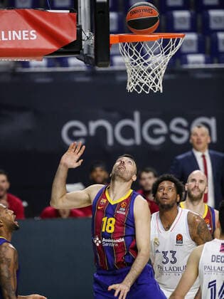 March 11, 2021, Madrid, Spain: Pierre Oriola of FC Barcelona, Barca during the Turkish Airlines EuroLeague match between Real Madrid at WiZink Center in Madrid, Spain. Madrid Spain - ZUMAd159 20210311_zia_d159_024 Copyright: xIndirax