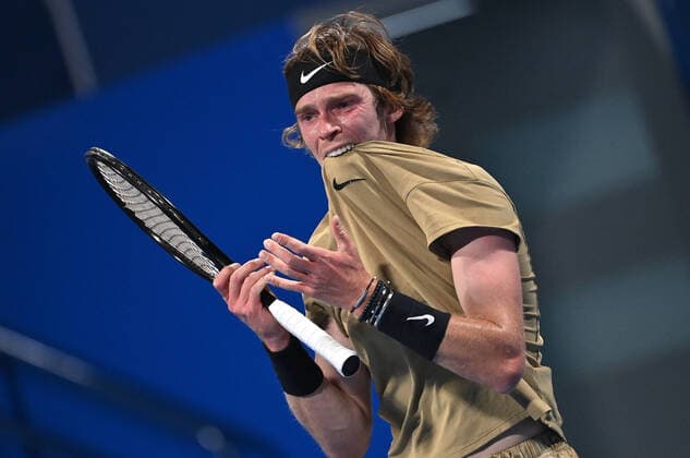 Bilder des Jahres 2021, Sport 03 März Sport Themen der Woche KW10 Sport Bilder des Tages Qatar Exxon Mobil Open 2021 Andrey Rublev , Russia *** Qatar Exxon Mobil Open 2021 Andrey Rublev , Russia