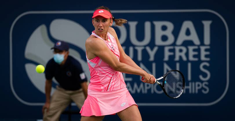March 12, 2021, DUBAI, UNITED ARAB EMIRATES: Elise Mertens of Belgium in action during the semi-final at the 2021 Dubai Duty Free Tennis Championships WTA, Tennis Damen 1000 tournament against Garbine Muguruza of Spain DUBAI UNITED ARAB EMIRATES - ZUMAa181 20210312_zaa_a181_013 Copyright: xRobxPrangex