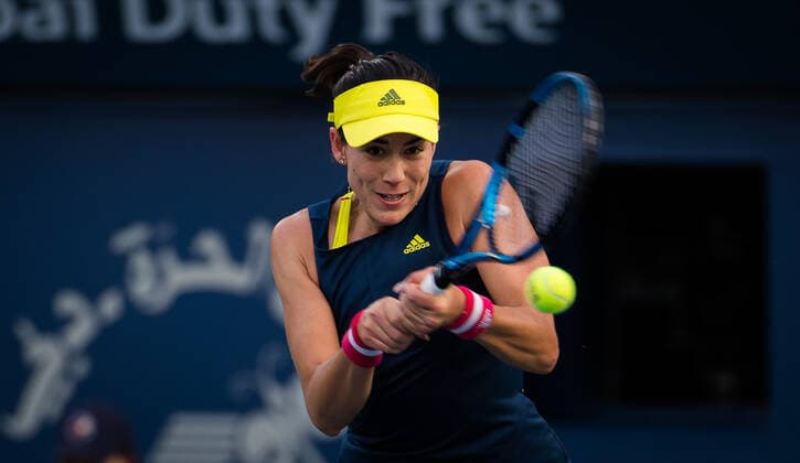 March 12, 2021, DUBAI, UNITED ARAB EMIRATES: Garbine Muguruza of Spain in action during the semi-final at the 2021 Dubai Duty Free Tennis Championships WTA, Tennis Damen 1000 tournament against Elise Mertens of Belgium DUBAI UNITED ARAB EMIRATES - ZUMAa181 20210312_zaa_a181_032 Copyright: xRobxPrangex