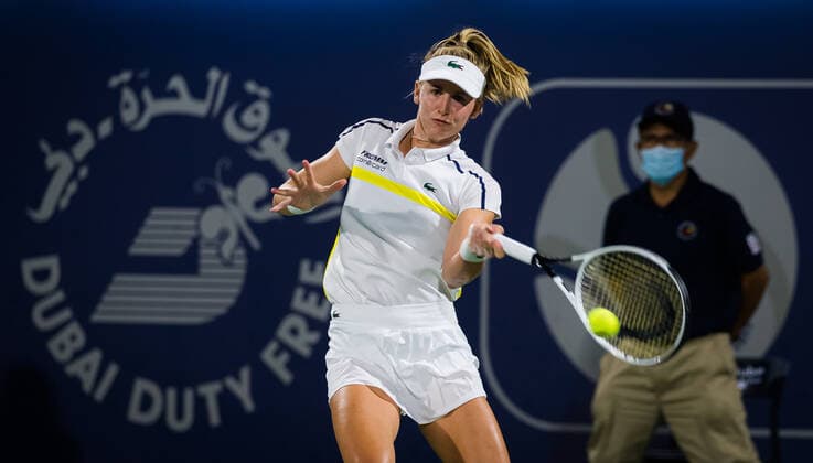 March 12, 2021, DUBAI, UNITED ARAB EMIRATES: Jil Teichmann of Switzerland in action during the semi-final at the 2021 Dubai Duty Free Tennis Championships WTA, Tennis Damen 1000 tournament against Barbora Krejcikova of the Czech Republic DUBAI UNITED ARAB EMIRATES - ZUMAa181 20210312_zaa_a181_052 Copyright: xRobxPrangex
