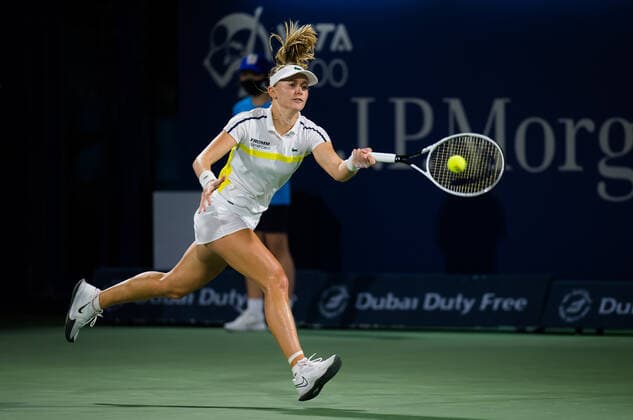 March 12, 2021, DUBAI, UNITED ARAB EMIRATES: Jil Teichmann of Switzerland in action during the semi-final at the 2021 Dubai Duty Free Tennis Championships WTA, Tennis Damen 1000 tournament against Barbora Krejcikova of the Czech Republic DUBAI UNITED ARAB EMIRATES - ZUMAa181 20210312_zaa_a181_053 Copyright: xRobxPrangex