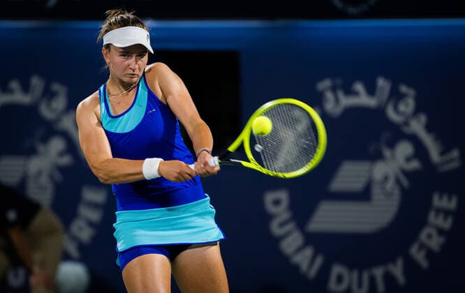 March 12, 2021, DUBAI, UNITED ARAB EMIRATES: Barbora Krejcikova of the Czech Republic in action during the semi-final at the 2021 Dubai Duty Free Tennis Championships WTA, Tennis Damen 1000 tournament against Jil Teichmann of Switzerland DUBAI UNITED ARAB EMIRATES - ZUMAa181 20210312_zaa_a181_057 Copyright: xRobxPrangex