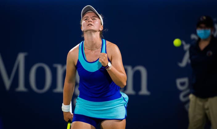 March 12, 2021, DUBAI, UNITED ARAB EMIRATES: Barbora Krejcikova of the Czech Republic in action during the semi-final at the 2021 Dubai Duty Free Tennis Championships WTA, Tennis Damen 1000 tournament against Jil Teichmann of Switzerland DUBAI UNITED ARAB EMIRATES - ZUMAa181 20210312_zaa_a181_061 Copyright: xRobxPrangex