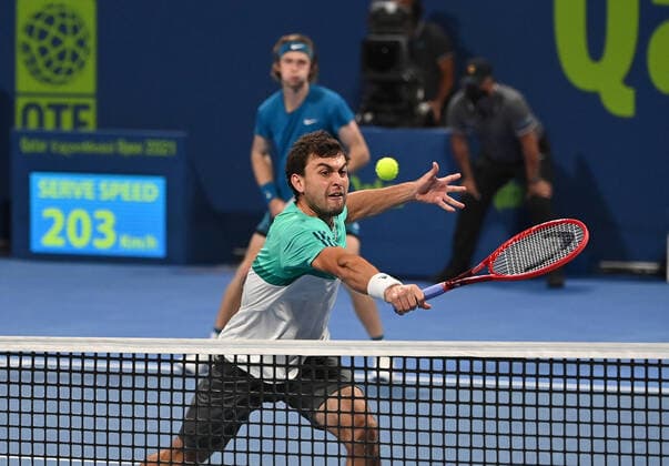 Qatar Exxon Mobil Open 2021 Aslan Karatsev , Russia and Andrey Rublev , Russia