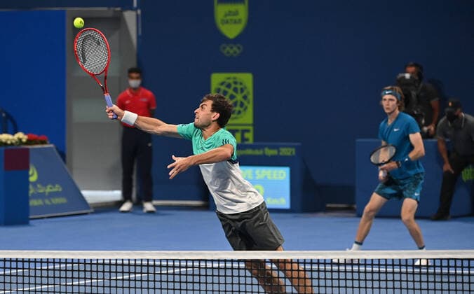 Qatar Exxon Mobil Open 2021 Aslan Karatsev , Russia and Andrey Rublev , Russia