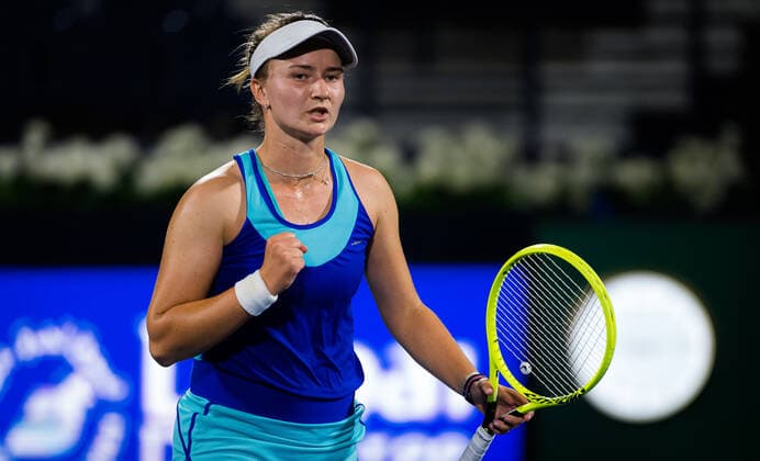 March 12, 2021, DUBAI, UNITED ARAB EMIRATES: Barbora Krejcikova of the Czech Republic in action during the semi-final at the 2021 Dubai Duty Free Tennis Championships WTA, Tennis Damen 1000 tournament against Jil Teichmann of Switzerland DUBAI UNITED ARAB EMIRATES - ZUMAa181 20210312_zaa_a181_180 Copyright: xRobxPrangex