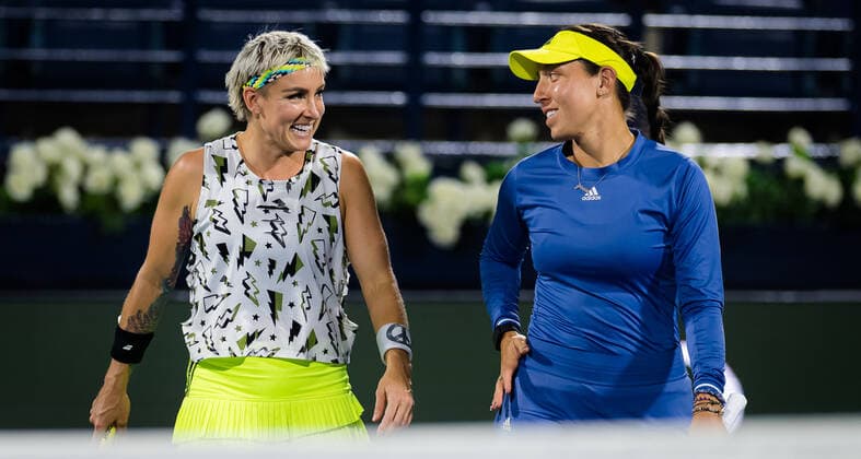 March 12, 2021, DUBAI, UNITED ARAB EMIRATES: Bethanie Mattek-Sands & Jessica Pegula of the United States playing doubles at the 2021 Dubai Duty Free Tennis Championships WTA, Tennis Damen 1000 tournament DUBAI UNITED ARAB EMIRATES - ZUMAa181 20210312_zaa_a181_186 Copyright: xRobxPrangex