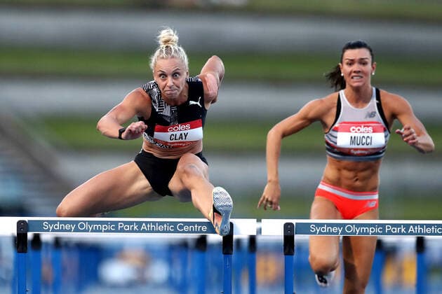 Bilder des Jahres 2021, Sport 03 März Sport Themen der Woche KW10 Sport Bilder des Tages ATHLETICS SYDNEY TRACK CLASSIC, Liz Clay of Qld competes in the Womens 100m Hurdles 84cm Open during the Sydney Track Classic at the Sydney Olympic Park Athletics Centre in Sydney, Saturday, March 13, 2021. ( NO ARCHIVING, EDITORIAL USE ONLY, NO USE IN BOOKS WITHOUT CONSENT SYDNEY NSW AUSTRALIA  Copyright: xBRENDONxTHORNEx 20210313001527042519