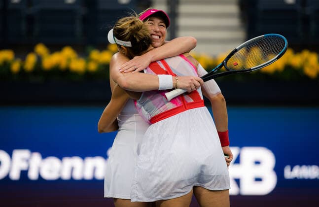 March 13, 2021, DUBAI, UNITED ARAB EMIRATES: Alexa Guarachi of Chile & Darija Jurak of Croatia celebrate winning the doubles final at the 2021 Dubai Duty Free Tennis Championships WTA, Tennis Damen 1000 tournament DUBAI UNITED ARAB EMIRATES - ZUMAa181 20210313_zaa_a181_124 Copyright: xRobxPrangex
