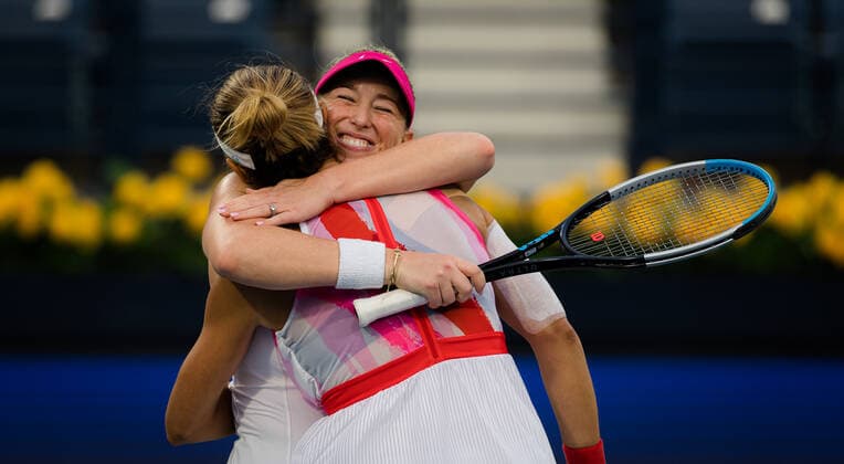 March 13, 2021, DUBAI, UNITED ARAB EMIRATES: Alexa Guarachi of Chile & Darija Jurak of Croatia celebrate winning the doubles final at the 2021 Dubai Duty Free Tennis Championships WTA, Tennis Damen 1000 tournament DUBAI UNITED ARAB EMIRATES - ZUMAa181 20210313_zaa_a181_125 Copyright: xRobxPrangex