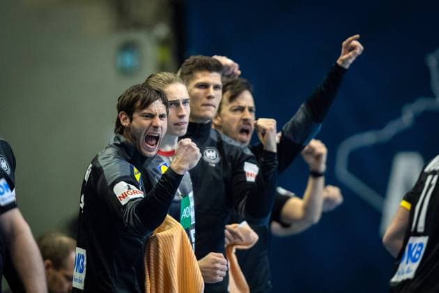 Handball Berlin 13 03 2021 Olympic Qualification Germany GER Slovenia SLO Uwe Gensheimer Germany, No 03 Cheers