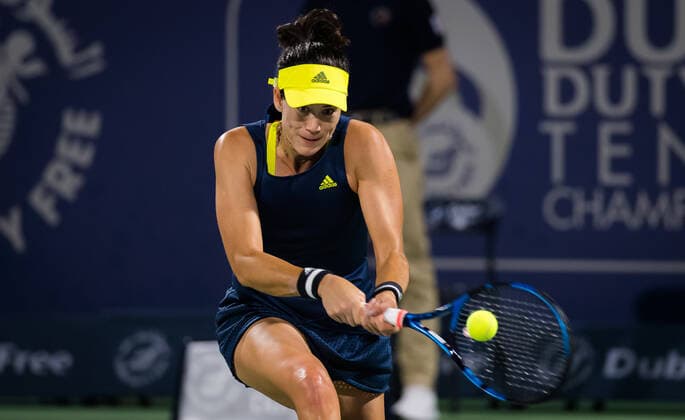 March 13, 2021, DUBAI, UNITED ARAB EMIRATES: Garbine Muguruza of Spain in action during the final of the 2021 Dubai Duty Free Tennis Championships WTA, Tennis Damen 1000 tournament against Barbora Krejcikova of the Czech Republic DUBAI UNITED ARAB EMIRATES - ZUMAa181 20210313_zaa_a181_230 Copyright: xRobxPrangex