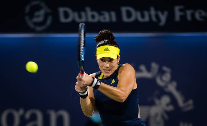 March 13, 2021, DUBAI, UNITED ARAB EMIRATES: Garbine Muguruza of Spain in action during the final of the 2021 Dubai Duty Free Tennis Championships WTA, Tennis Damen 1000 tournament against Barbora Krejcikova of the Czech Republic DUBAI UNITED ARAB EMIRATES - ZUMAa181 20210313_zaa_a181_233 Copyright: xRobxPrangex
