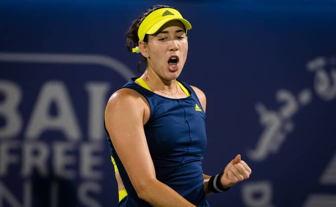 March 13, 2021, DUBAI, UNITED ARAB EMIRATES: Garbine Muguruza of Spain in action during the final of the 2021 Dubai Duty Free Tennis Championships WTA, Tennis Damen 1000 tournament against Barbora Krejcikova of the Czech Republic DUBAI UNITED ARAB EMIRATES - ZUMAa181 20210313_zaa_a181_235 Copyright: xRobxPrangex