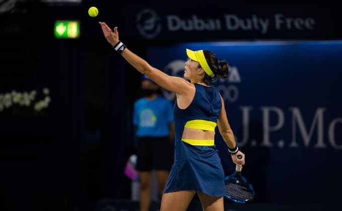 March 13, 2021, DUBAI, UNITED ARAB EMIRATES: Garbine Muguruza of Spain in action during the final of the 2021 Dubai Duty Free Tennis Championships WTA, Tennis Damen 1000 tournament against Barbora Krejcikova of the Czech Republic DUBAI UNITED ARAB EMIRATES - ZUMAa181 20210313_zaa_a181_237 Copyright: xRobxPrangex