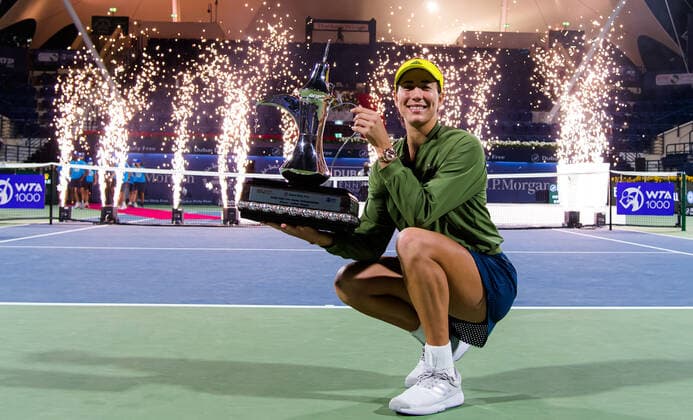 March 13, 2021, DUBAI, UNITED ARAB EMIRATES: Garbine Muguruza of Spain with the champions trophy after the final of the 2021 Dubai Duty Free Tennis Championships WTA, Tennis Damen 1000 tournament DUBAI UNITED ARAB EMIRATES - ZUMAa181 20210313_zaa_a181_260 Copyright: xRobxPrangex