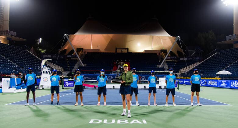 March 13, 2021, DUBAI, UNITED ARAB EMIRATES: Garbine Muguruza of Spain with the champions trophy after the final of the 2021 Dubai Duty Free Tennis Championships WTA, Tennis Damen 1000 tournament DUBAI UNITED ARAB EMIRATES - ZUMAa181 20210313_zaa_a181_262 Copyright: xRobxPrangex