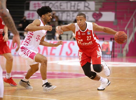 Jalen Hudson Telekom Baskets Bonn vs Devon Hall Brose Bamberg easyCredit BBL 1 Bundesliga , Season 2020 2021 , Matchday 23