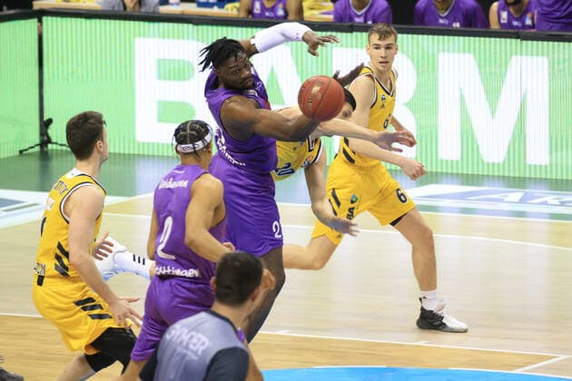 DEU, GER, 1 BBL, ALBA vs BG Goettingen, 14 03 2021, Mercedes Benz Arena, Berlin, DEU, GER, 1 BBL, ALBA vs BG Goettingen, in picture Malte Delow ALBA Berlin 6 , Simone Fontecchio ALBA Berlin 20 , Tai Odiase Goettingen 21 , Nelson Weidemann Goettingen 2 nordphotoxGmbHx xEngler nph00076