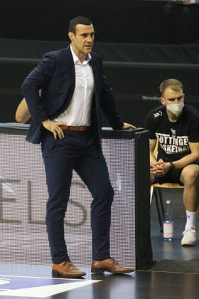 DEU, GER, 1 BBL, ALBA vs BG Goettingen, 14 03 2021, Mercedes Benz Arena, Berlin, DEU, GER, 1 BBL, ALBA vs BG Goettingen, in picture trainer,coach Roel Moors Goettingen nordphotoxGmbHx xEngler nph00076