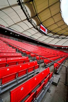 Before the start of the match new seats in the Cannstatter Kurve instead of the standing room, empty stadium overview grandstand VfB Stuttgart vs TSG 1899 Hoffenheim 14 03 2021 DFL DFB REGULATES PROHIBIT ANY USE OF PHOTOGRAPHS AS IMAGE SEQUENCES AND OR QUASI VIDEO VfB Stuttgart vs TSG 1899 Hoffenheim