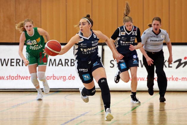 14 03 2021, xovx, Basketball Damen 1 Bundesliga, BC Pharmaserv Marburg XCYDE Angels Nördlingen Levke Brodersen XCYDE Angels Nördlingen , Freisteller Marburg Sporthalle Georg Gaßmann Stadion Hessen Deutschland DE