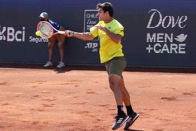 Santiago14 Marzo 2021 El tenista Chileno Cristian Garin se enfrenta al tenista Argentino Facundo Bagnis, durante la final del ATP, Tennis Herren de Santiago, realizado en San Carlos de Apoquindo Javier Salvo Photosport ATP de Santiago Final 14 3 2021