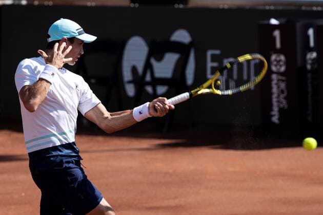 Argentine tennis player Facundo Bagnis in action today, during the match against Chilean Cristian Garin for the final of the ATP, Tennis Herren 250 Chile Open, in Santiago, Chile 14 March 2021. Final of ATP 250 Chile Open !ACHTUNG: NUR REDAKTIONELLE NUTZUNG!  Copyright: xAlbertoxValdesx AME2592 20210314-637513574977414181