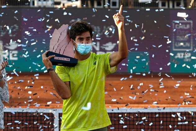 Sport Bilder des Tages Santiago14 Marzo 2021 El tenista Chileno Cristian Garin resulta ganador de la final del ATP, Tennis Herren de Santiago, realizado en San Carlos de Apoquindo Javier Salvo Photosport ATP de Santiago Final 14 3 2021