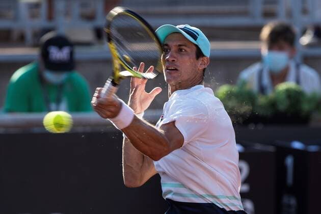 Argentine tennis player Facundo Bagnis in action today, during the match against Chilean Cristian Garin for the final of the ATP, Tennis Herren 250 Chile Open, in Santiago, Chile 14 March 2021. Final of ATP 250 Chile Open !ACHTUNG: NUR REDAKTIONELLE NUTZUNG!  Copyright: xAlbertoxValdesx AME2685 20210314-637513627796431707