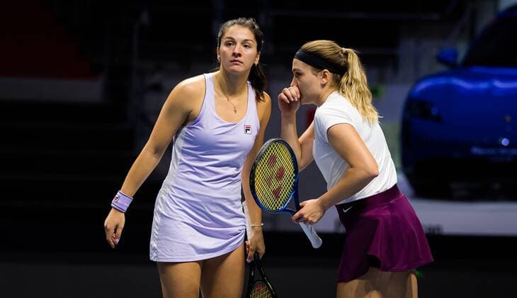 Mandatory Credit: Photo by Rob Prange Shutterstock (11800201ci) Margarita Gasparyan & Natela Dzalamidze of Russia playing doubles at the 2021 St. Petersburg Ladies Trophy WTA, Tennis Damen 1000 tournament WTA St Petersburg Ladies Trophy, Tennis, St Petersburg, Russia - 15 Mar 2021 WTA St Petersburg Ladies Trophy, Tennis, St Petersburg, Russia - 15 Mar 2021  Copyright: xRobxPrange Shutterstockx 11800201ci